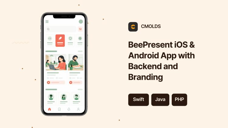 Preview of the BeePresent iOS & Android App with Backend and Branding
