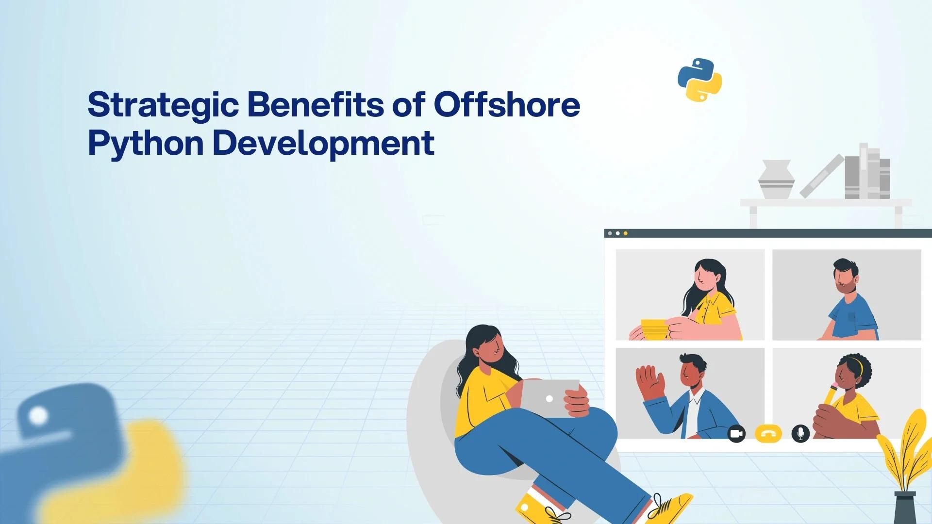 Enosis Outsourcing illustration of an offshore Python development team collaborating remotely.