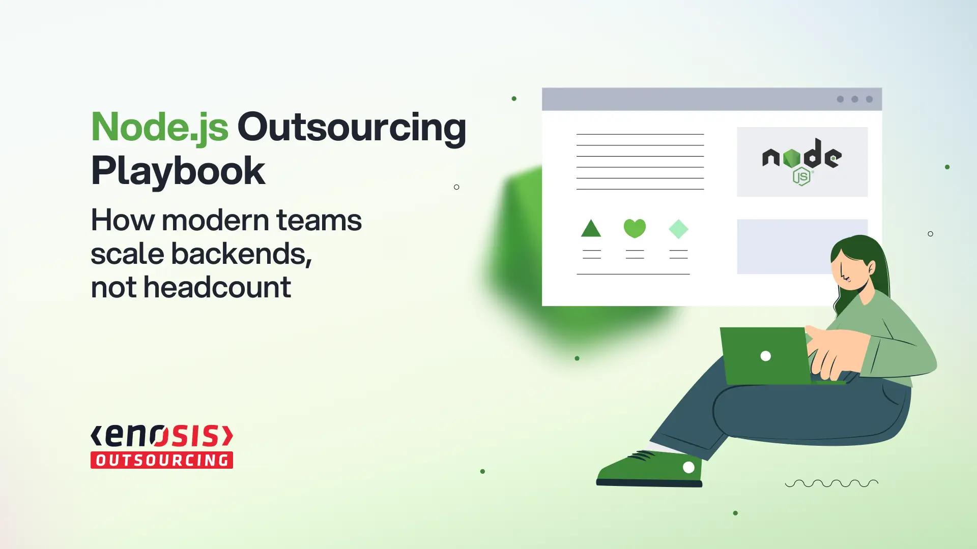 Enosis Outsourcing illustration for Node.js outsourcing, showing a developer working on backend development.