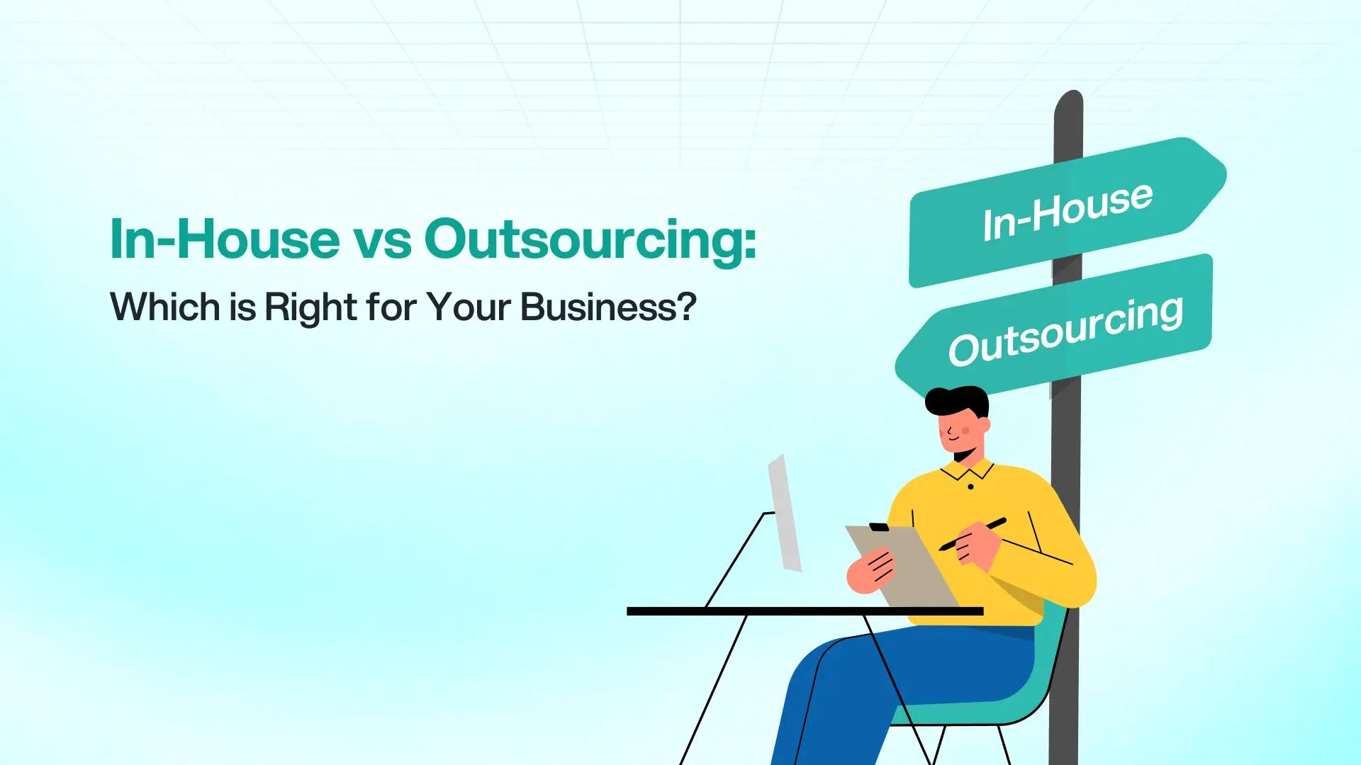 Enosis Outsourcing illustration comparing in-house vs. outsourcing software development for businesses.