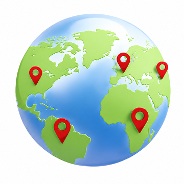 Globe with location pins representing vendor directory listings